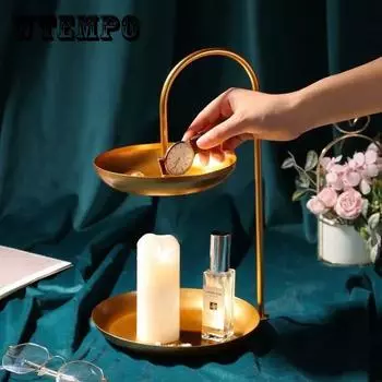 Nordic Light Luxury Iron Fruit Двухслойная тарелка Полка для конфет Полка для гостиной Поднос для закусок с фруктами Простая многофункциональная корзина-органайзер для закусок золотой