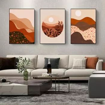 Nordic Line Mountain Wall Art Абстрактная картина на холсте в стиле бохо Солнце Луна Плакаты и принты Настенная картина для декора гостиной 21cm30cm NoFrame