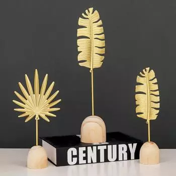 Nordic Luxury Iron Art Home Decorations Turtle Leaf Palm Leaf Ornaments Living Room TV Cabinet Table Top Small Craft Decoration