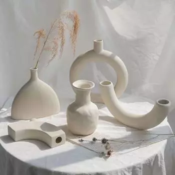 Nordic Matte White Vase Creative Flower Arrangement Container for Desktop Living Bedroom Home Decoration Ornament Gift