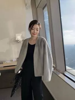 Nordic mink winter new loose and thin imitation mink fur coat women s young V-neck short coat S