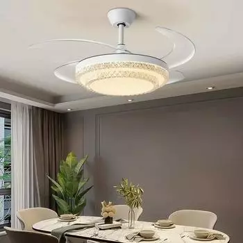 Nordic Modern LED Регулируемая Частота Вентилятор Подвесной Светильник Кристалл Домашнее Украшение Потолочный Светильник Сильная Ветровая Энергия Бесшумный Невидимый