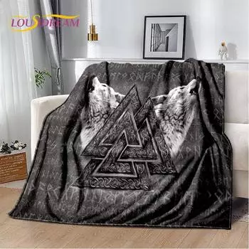Nordic Mythology Viking Odin Valhalla Valknut Flannel Blanket Throw Blanket,Warm Blanket for Living Room Bedroom Beds Sofa Kids 50x60in