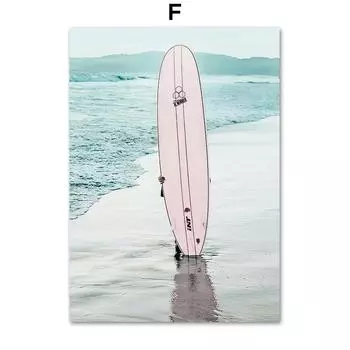 Nordic Pink Bus Beach Palm Surfboard Conch Canvas Painting Wall Art Posters and Prints Wall Pictures for Living Room Home Decor 21cm30cm NoFrame