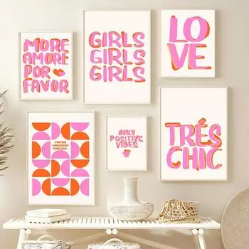 Nordic Positive Vibes Girls Pink Inspirational Quote Posters Printed Picture Abstract Canvas Painting Wall Art for Home Decor 21x30cm No Framed