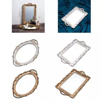 Nordic Retro Mirror Plate Декоративный поднос для свадебных украшений для дома Десертный зеркальный поднос Парфюмерия Туалетный столик Органайзеры для ванной комнаты