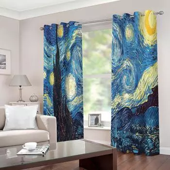 Nordic Series Oil Painting 3D Printed Sunshade Curtain Living Room Bedroom Balcony Home Decoration Curtain 100W130H(CM)40x51in&Hook