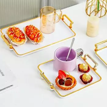 Nordic Serving Tray with Handles Cosmetic Makeup Perfume Display Jewelry Tray for Kitchen Dresser Toilet Bedroom Home