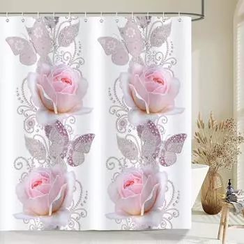 Nordic Shower Curtain Flower Plant Pattern Bathroom Curtains Bath Screen Waterproof for Home Bathroom Decor Print Shower Curtain W90xH180cm