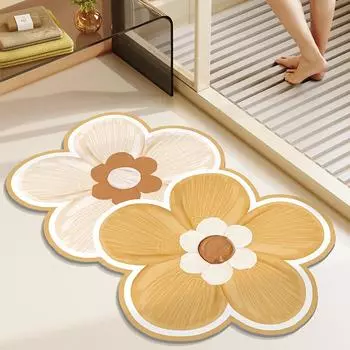 Nordic Simple Flowers Абсорбирующий Быстросохнущий Коврик для ванной комнаты Туалет Специальная форма Негрязный Износостойкий Ковер из диатомита 40*60cm
