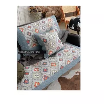 Nordic Simple Gray Cotton Twill Sofa Cushion Washed Fabric Cushion Four Seasons Universal Non-Slip Leather Sofa Towel Cover Blue(Twill Washed Bobi) 50*50cm pillow case