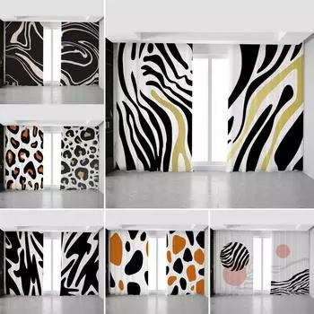 Nordic Simple Light High Shadowing Шторы Luxury Personality Trend Art Zebra Leopard Print Спальня Гостиная Затемняющие Шторы W55 X H120cm X 2&HOOK