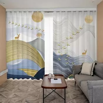 Nordic Simple Modern High Shading Curtain Light Luxury High-end Elk Bedroom Chinese Living Room Blackout Window Drapes 2 Pieces W55 X H120cm X 2&HOOK