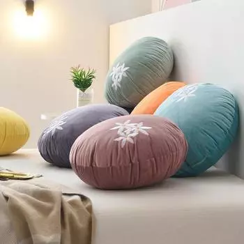 Nordic Simple Round Cushion Ins Style Solid Color Stuffed Pillow Chic Daisy Embroidery Cushion Velvet Bay Window Tatami Futon
