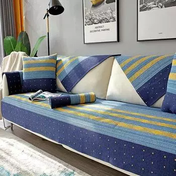 Nordic Simple Sofa Cushion All Year Round Cotton and Linen Summer Old Coarse Cloth Modern Linen Neutral Cover Towel Summer Blue 70*70cm
