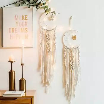 Nordic Star Moon Macrame Wind Chimes Рождественское украшение комнаты Декор для комнаты в стиле бохо Подарки для детской комнаты для девочек Настенный декор