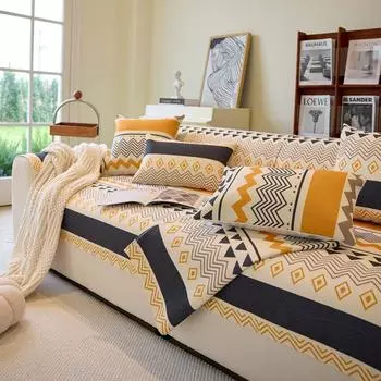 Nordic Striped Cotton And Linen Sofa Cushions Four Season Universal Anti Slip And Dustproof Leather For Living Room Sofa Cover 65x65