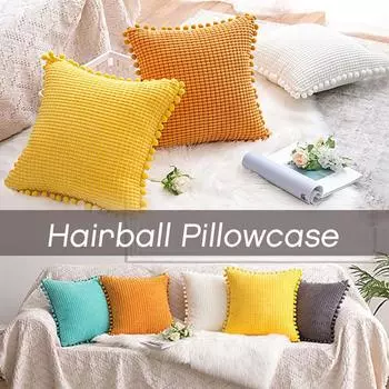 Nordic Style Corduroy Pom Pom Sofa Cushion Cover Waist Pillow Cover Living Room Sofa Seat Coffee Home Decor Pillowcase