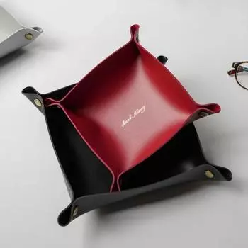Nordic Style Leather Storage Tray Desktop Organizer For Key Jewelry Cosmetic Storage Box Folding Organizer Home Decoration 15x15CM