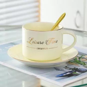 Nordic Style Letter Ceramics mug Creative design Coffee Cup with Saucer & Spoon Latte Breakfast Milk Cup Office Home Water cup