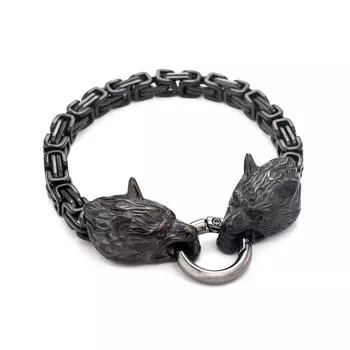 Nordic Viking Черный браслет из нержавеющей стали с головой волка Мужские украшения 23CM