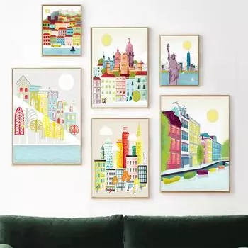 Nordic Vintage Travel City Poster New Orleans Amsterdam Landscape Painting Art Canvas San Francisco Wall Pictures Home Decor No Frame 21*30cm No Frame