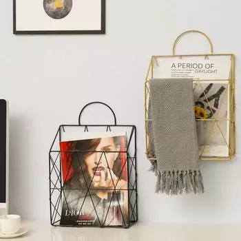 Nordic Wall Mounted Iron Portable Magazine Rack Креативное хранение Домашний декор Украшения Полки Подсвечник Эстетическая комната