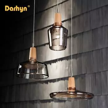 Nordic Wood Pendant Lights Glass Loft Industrial Decor Hanging Lamp Suspension Luminaire For Living Dining Room Fixtures E27