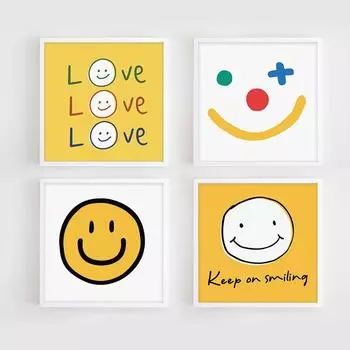 Nordic Yellow Cartoon Smiley Posters and Prints Love Smile Картина на холсте Настенный декор для гостиной Cuadros 20x20cm No Framed