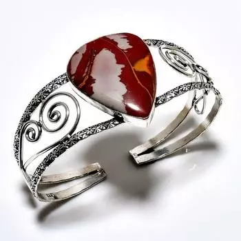 Noreena Jasper Gemstone 925 Посеребренный браслет-манжета ручной работы