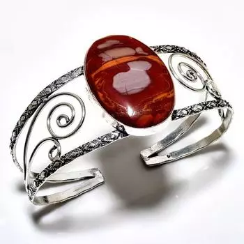 Noreena Jasper Gemstone 925 Посеребренный браслет-манжета ручной работы