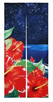 Noren curtain 180cm long Hibiscus Tropical Okinawa Summer Flower Cool Long Length Decoration Stylish Japanese Modern Nordic Long Cute Tension rod