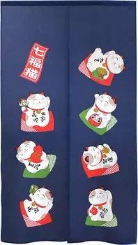 Noren Workshop Noren Cat Good Luck Inviting Lucky Cat Cat Feng Shui Гобелен Разделитель комнат Повязка на глаза Полузанавеска Традиционная удача Ширина 85 x Длина тёмно-синий