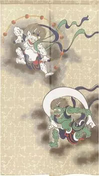 Noren Workshop Noren японский стиль гобелен полузанавес традиционный ширина 85 x длина 150 см кружевная ткань Fujin Raijin 2087 Ukiyo-e