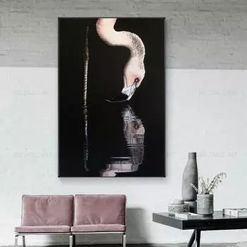 Noridc черный, белый, розовый фламинго картина маслом напечатана на холсте плакаты печатает настенное искусство для гостиной крыльцо декор в скандинавском стиле 20cm40cm No Frame