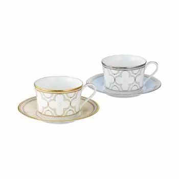 Noritake Чашка-блюдце пара кофе и 245 куб. см Trefolio 2 клиента Костяной фарфор и (набор для смены цвета) (для чая) приблизительно. Золото/Платина Золото/Платина
