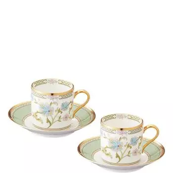 Noritake Coffee Cup Saucer 125cc Yoshino 2 Customers Green Bone China & (Pair Set) Y6987/9983