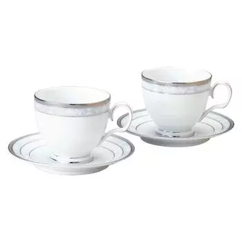 Noritake Cup Saucer 250cc Hampshire Platinum 2 Customers Fine Porcelain & (Pair Set) (Coffee Tea) P91988/4336