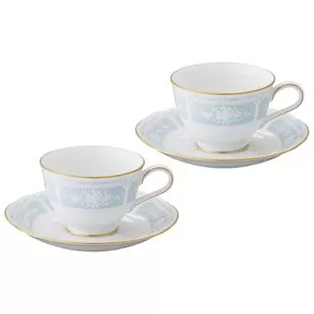Noritake Cup Saucer Coffee 220cc Lace Wood Gold 2 Customers Blue Fine Porcelain & (Pair Set) (For Tea) Y6578A/1507