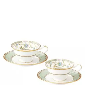 Noritake Cup Saucer Coffee 220cc Yoshino 2 Customers Green Bone China & (Pair Set) (For Tea) Y6988/9983
