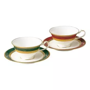 Noritake Cup Saucer pair coffee and 220cc Fitzgerald Hemingway 2 guests Green Marron Bone China & (color-changeable set) (for tea) & Y6988/47332