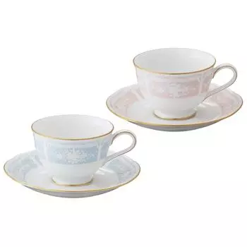 Noritake Cup Saucer pair coffee and 220cc Lacewood Gold 2 people Fine Porcelain & (color-changing set) (for tea) Blue/Pink Y6578A/1507-14