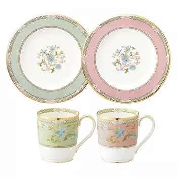 Noritake Mug Plate Pair 285cc 22cm Yoshino 2 pieces 2 pieces Bone China & (Color-changing Set) Mug Plate Mug Plates Green/Pink M1009/9983-57