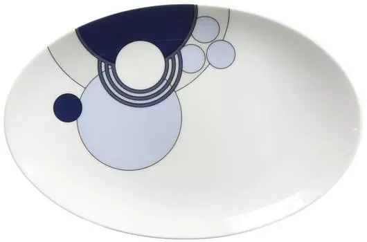 Тарелка Noritake овальная Frank Lloyd Wright Imperial Blue, подходит для использования в микроволновой печи, тонкий фарфор 21,5 см (Премиум Белый) WT94942/1701