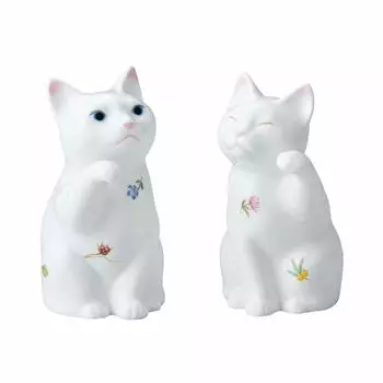 Noritake Высота Ширина Пара счастливых кошек 2 Цветочный орнамент из костяного фарфора, прибл.. 12см, примерно. 6,5 см, набор, детали, узор, P45523/AC4489