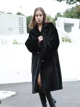 Норка бархатная искусственная норка женская удлиненная и утолщенная шуба на осень и зиму ONE SIZE чёрный