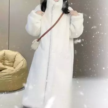 Норка длинный мех интегрированный мех 2024 зимняя меховая куртка утолщенный воротник стойка экологически чистое теплое пальто small size, length 105