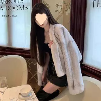 Норка новая зимняя норковая бархатная куртка из искусственной кожи женская зимняя бархатная утолщенная один милый маленький человек L size 125-70 kg грязно-белый