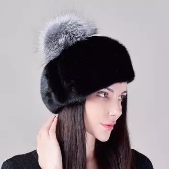 Норковая шапка женская зимняя цельная норковая меховая шапка-цилиндр из лисьего меха модная защита ушей теплая шапка-ушанка