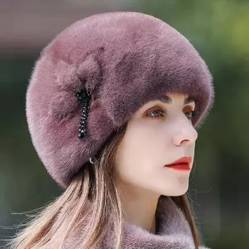 Норковая шапка женская зимняя новая мода норковая шерсть цельная норковая мода северо-восточная норковая шапка зимняя теплая меховая шапка M56-58cm чёрный
